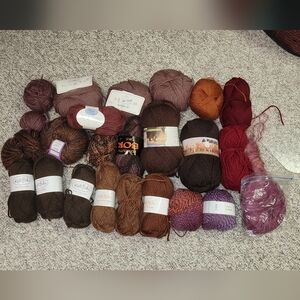 Assorted Wool Yarn Collection in Earth Tones, Knit Picks, Reynolds, Patons
